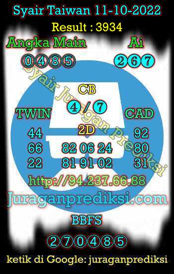 Prediksi Taiwan 11 Oktober 2022 adalah prediksi taiwan dan juga Syair taiwan hari ini Selasa 11 10 2022 yang merupakan angka keluar togel taiwan malam hari ini